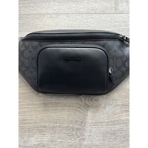 NWT Coach Men's Charcoal/Black Racer Signature Canvas Leather Belt Bag